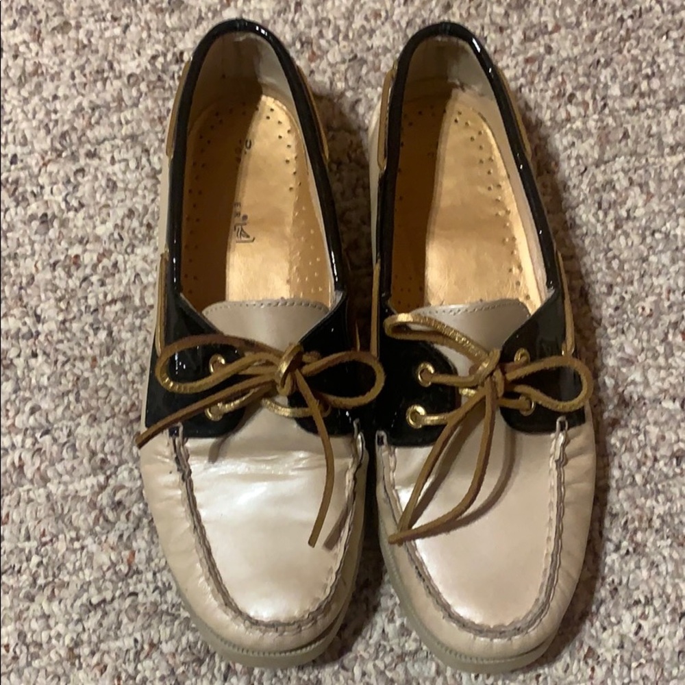 Sperry Patent Leather Boat Shoes with Gold Laces